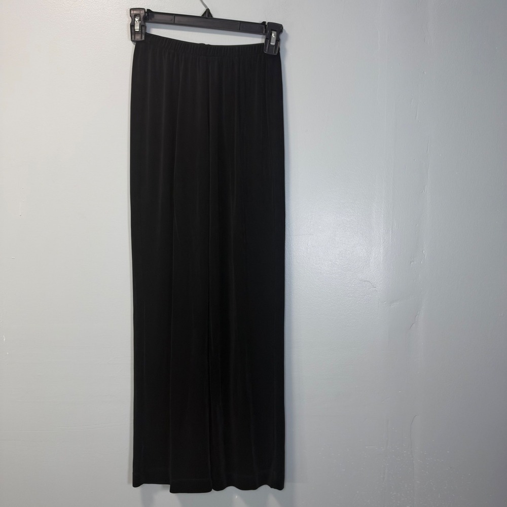 Chicos Travelers Black Ribbed Knit Wide Leg Pants Size 0 Short